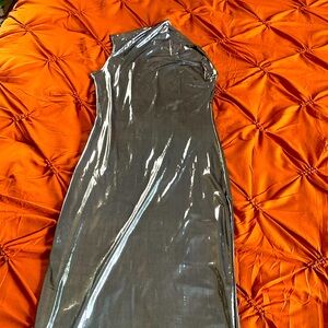 Metallic Silver Sleeveless Asymmetrical Dress